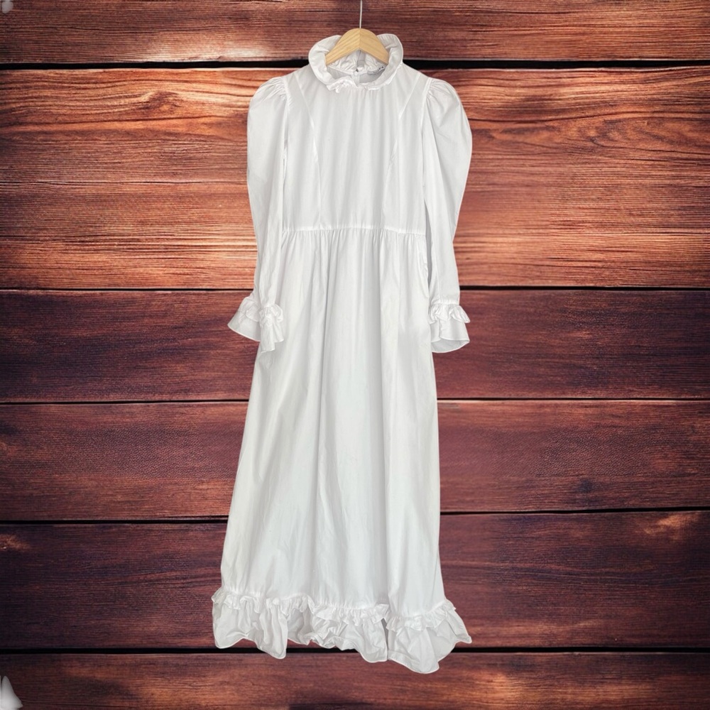 RARE BATSHEVA ROMANTIC WHITE RUFFLED DRESS – SIZE 8